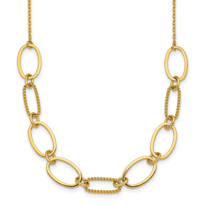14k Polished And Twisted Oval Link 9.5mm W/2in Ext Necklace-SF3236-16