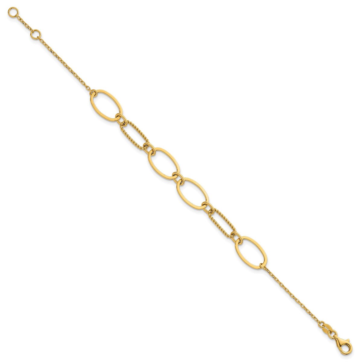 14k Polished And Twisted Oval Link 9.5mm W/.5in Ext Bracelet-SF3236-6.75