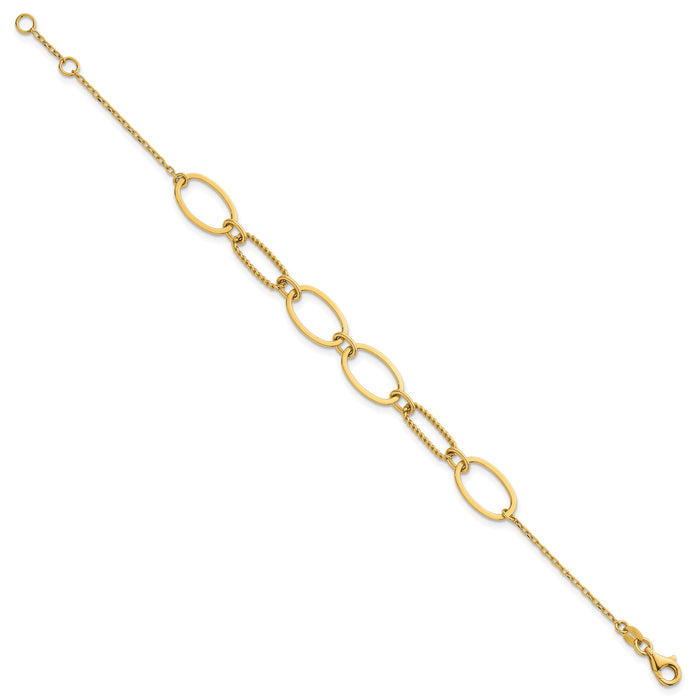 14k Polished And Twisted Oval Link 9.5mm W/.5in Ext Bracelet-SF3236-6.75
