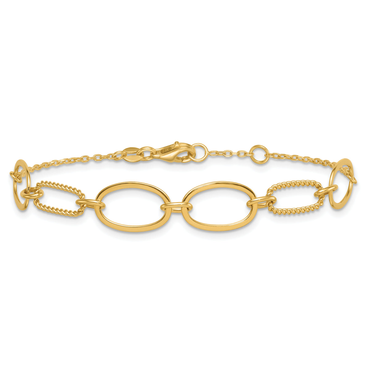 14k Polished And Twisted Oval Link 9.5mm W/.5in Ext Bracelet-SF3236-6.75