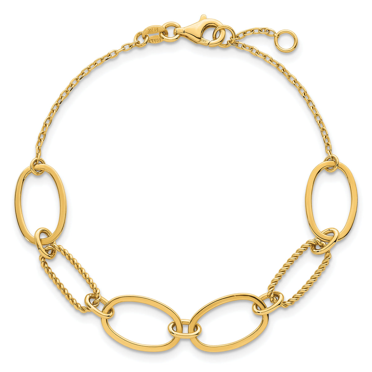 14k Polished And Twisted Oval Link 9.5mm W/.5in Ext Bracelet-SF3236-6.75