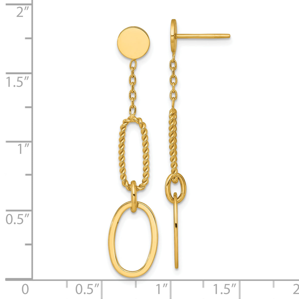 14k Polished And Twisted Oval Link Dangle Post Earrings-SF3236E