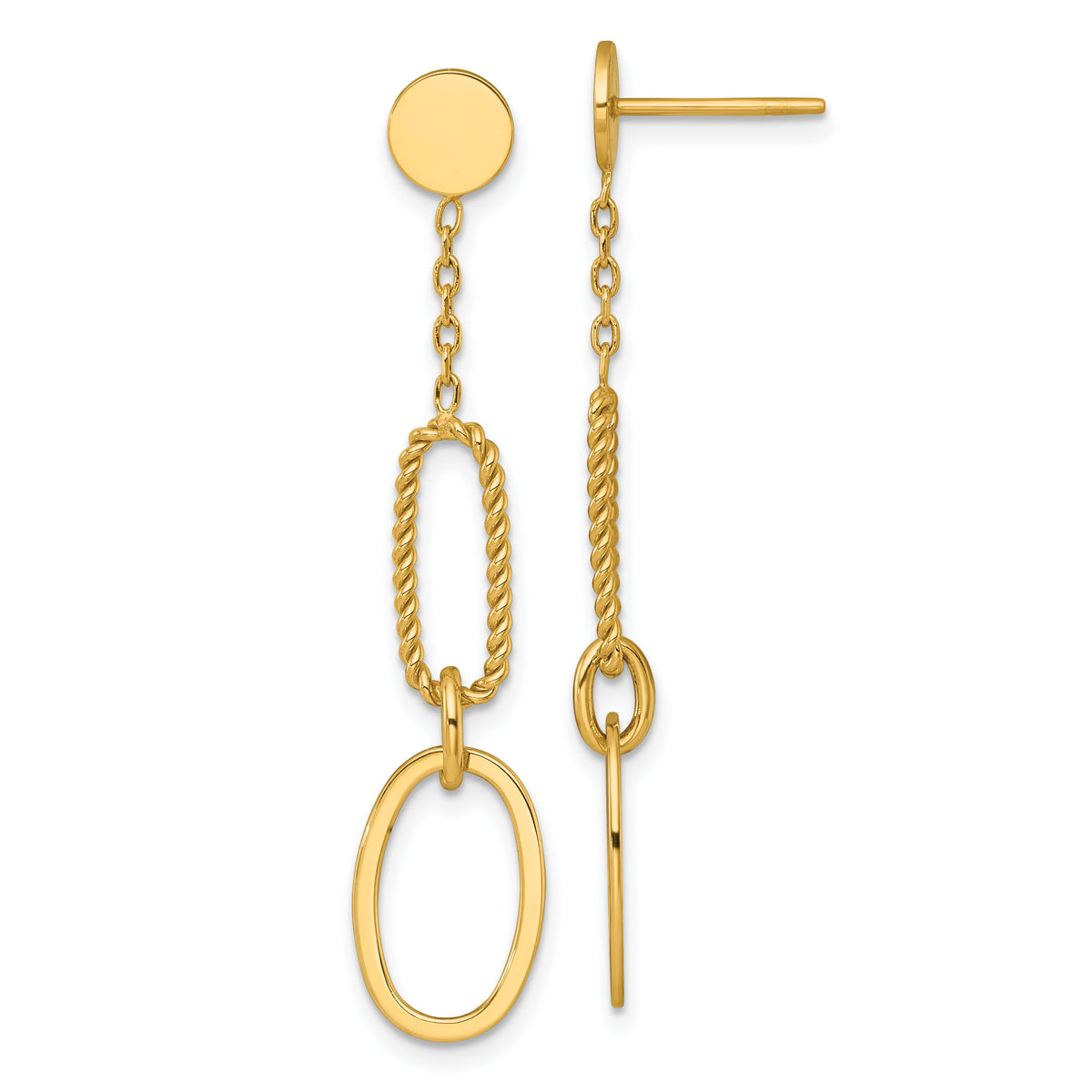14k Polished And Twisted Oval Link Dangle Post Earrings-SF3236E