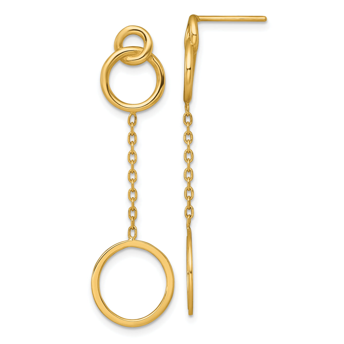 14k Polished Circle Pattern Dangle Post Earrings-SF3237E