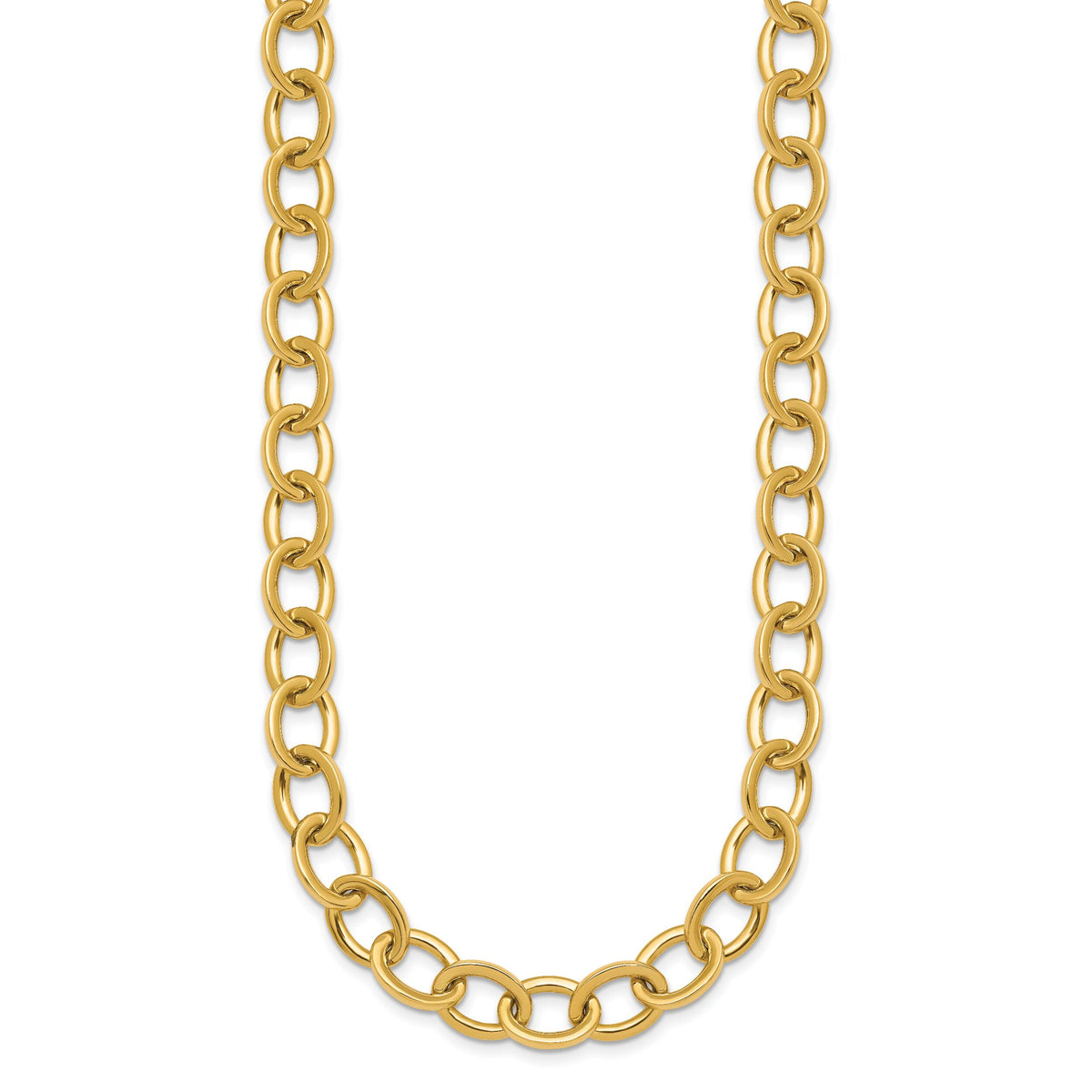 14k Polished Round Oval Chain 9mm Necklace-SF3238-18