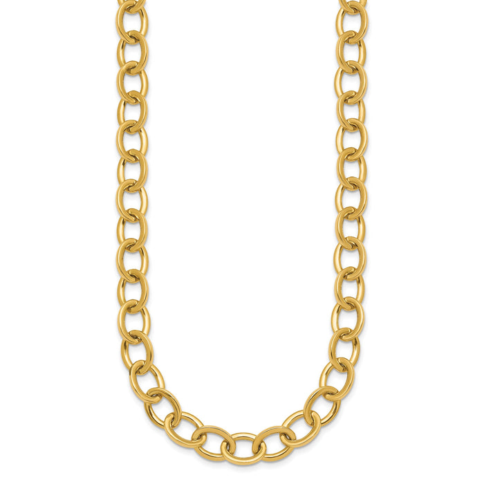 14k Polished Round Oval Chain 9mm Necklace-SF3238-18