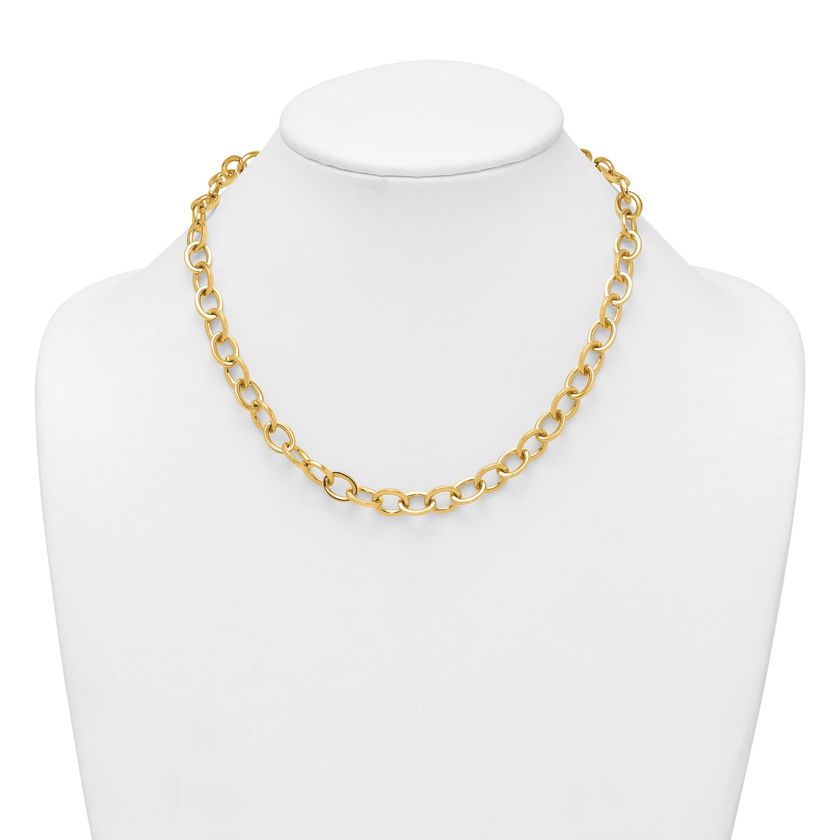 14k Polished Round Oval Chain 9mm Necklace-SF3238-18