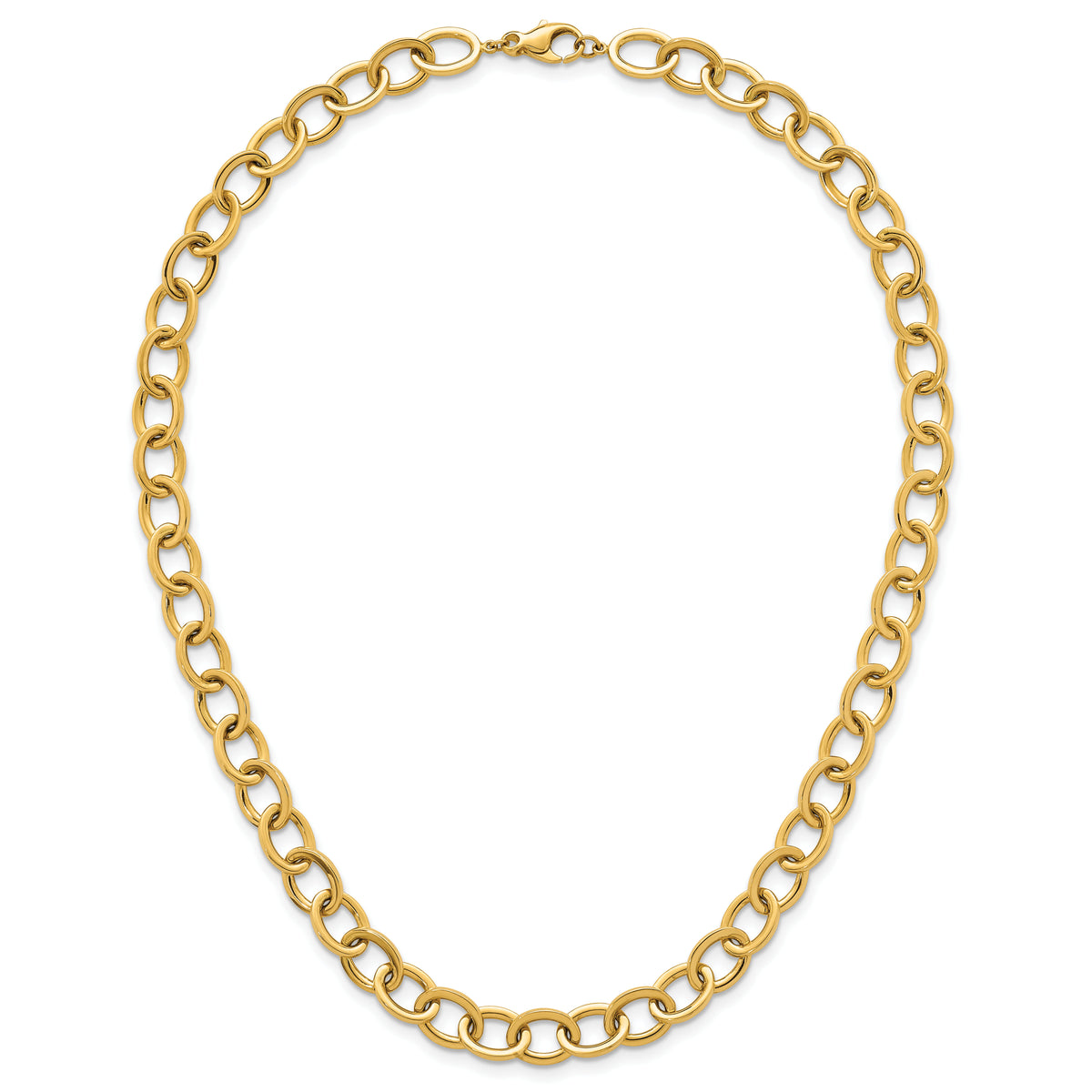 14k Polished Round Oval Chain 9mm Necklace-SF3238-18