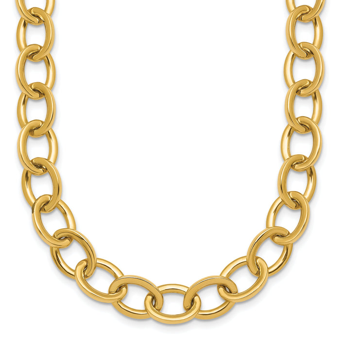 14k Polished Round Oval Chain 9mm Necklace-SF3238-18