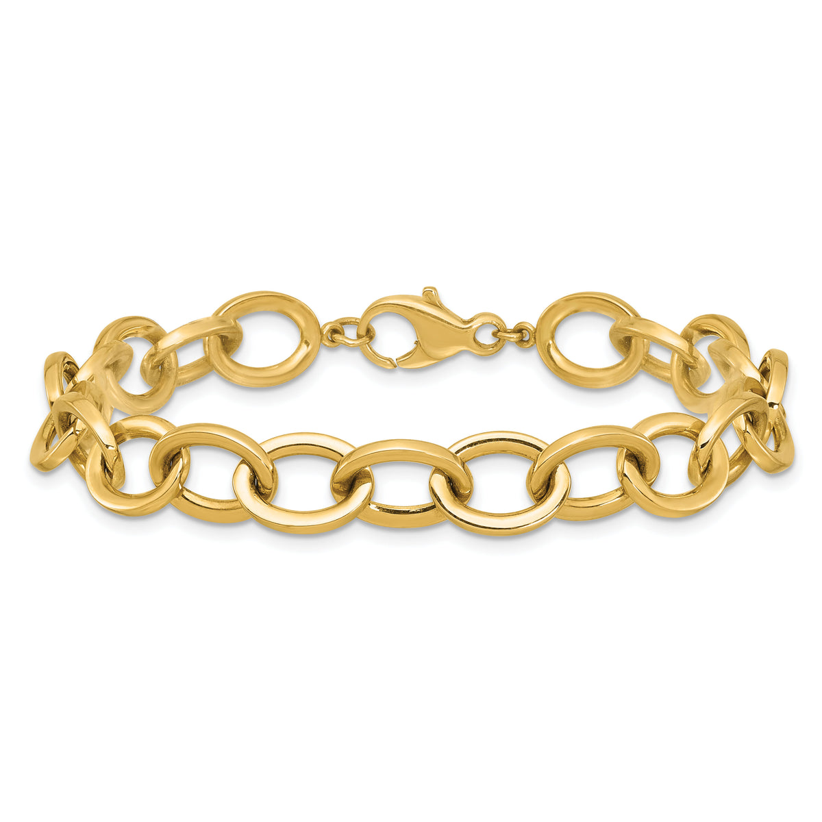 14k Polished Round Oval Chain 9mm Bracelet-SF3238-7.5