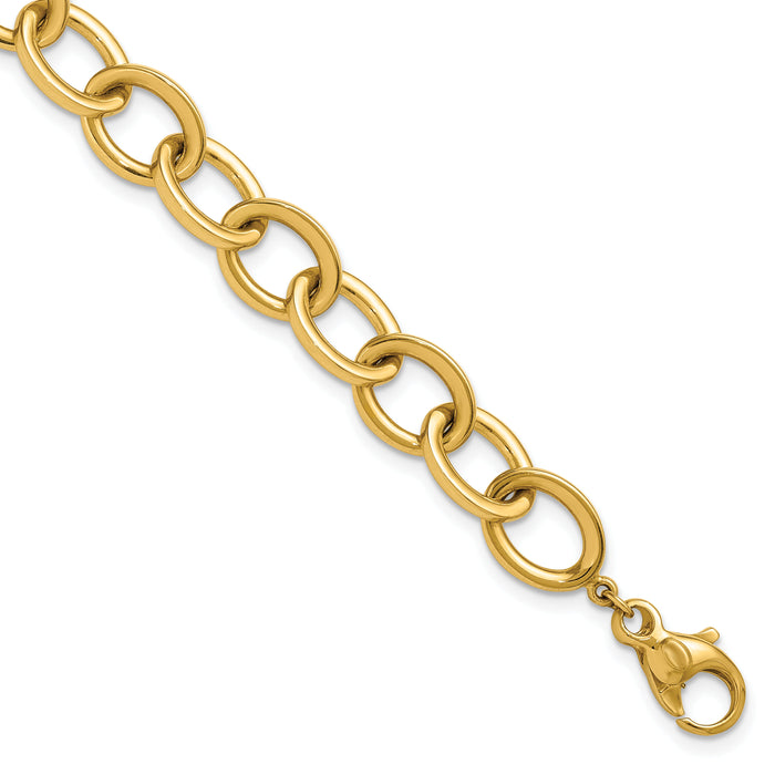 14k Polished Round Oval Chain 9mm Bracelet-SF3238-7.5