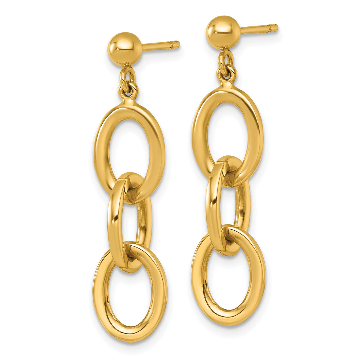 14k Polished Round Oval Chain Dangle Post Earrings-SF3238E
