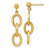 14k Polished Round Oval Chain Dangle Post Earrings-SF3238E