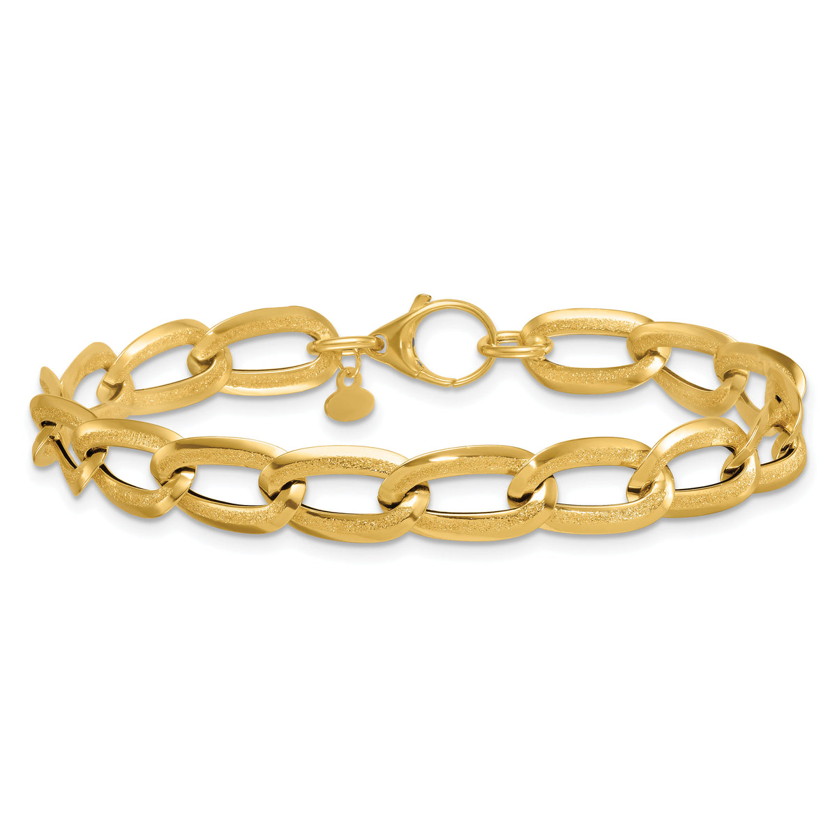 14k Polished And Textured Long Curb 7.5in Bracelet-SF3240-7.5