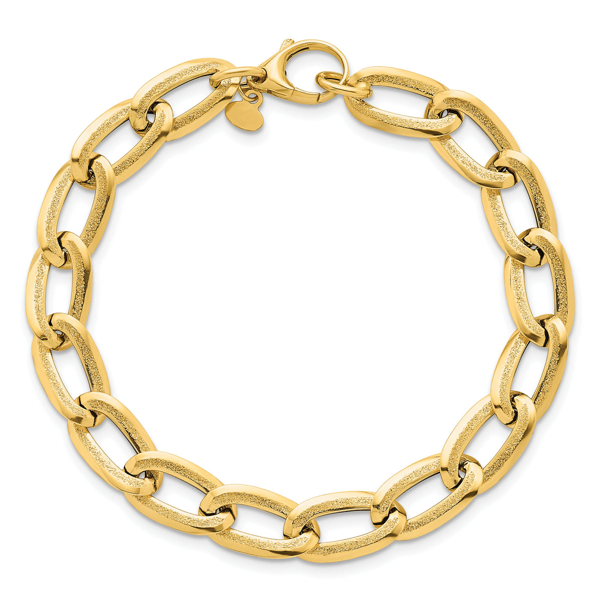 14k Polished And Textured Long Curb 7.5in Bracelet-SF3240-7.5