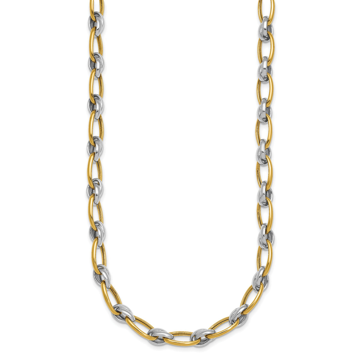 14k Two-tone Polished Fancy Oval Chain 7mm Necklace-SF3241-17.75