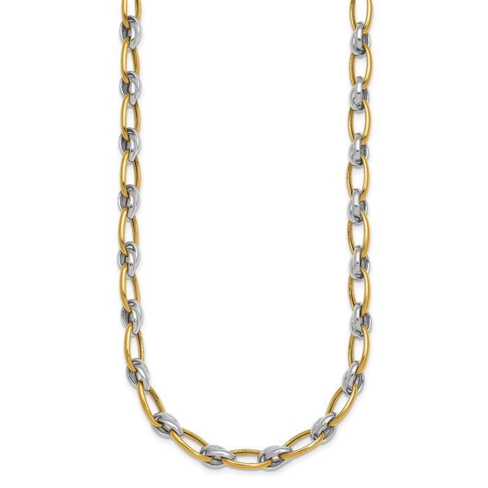 14k Two-tone Polished Fancy Oval Chain 7mm Necklace-SF3241-17.75
