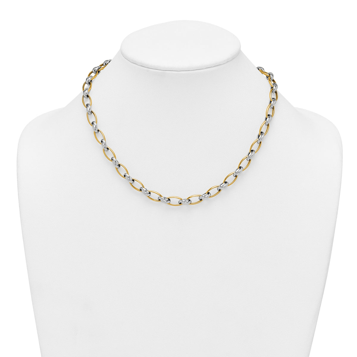 14k Two-tone Polished Fancy Oval Chain 7mm Necklace-SF3241-17.75
