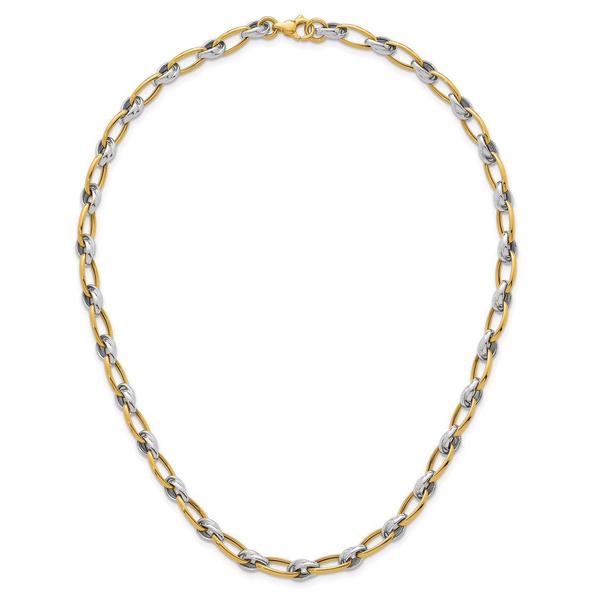 14k Two-tone Polished Fancy Oval Chain 7mm Necklace-SF3241-17.75