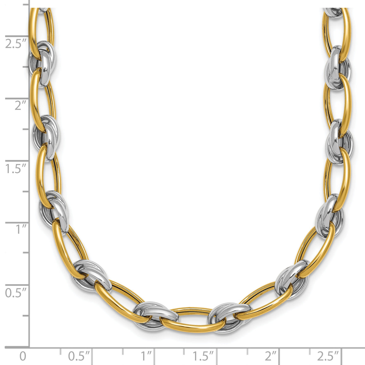 14k Two-tone Polished Fancy Oval Chain 7mm Necklace-SF3241-17.75