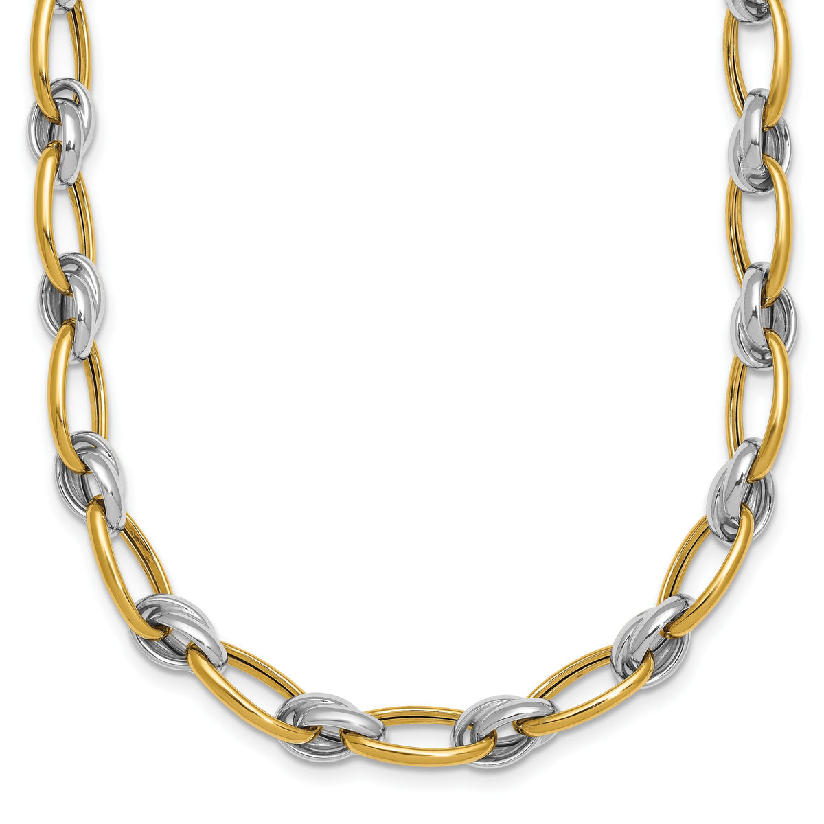 14k Two-tone Polished Fancy Oval Chain 7mm Necklace-SF3241-17.75