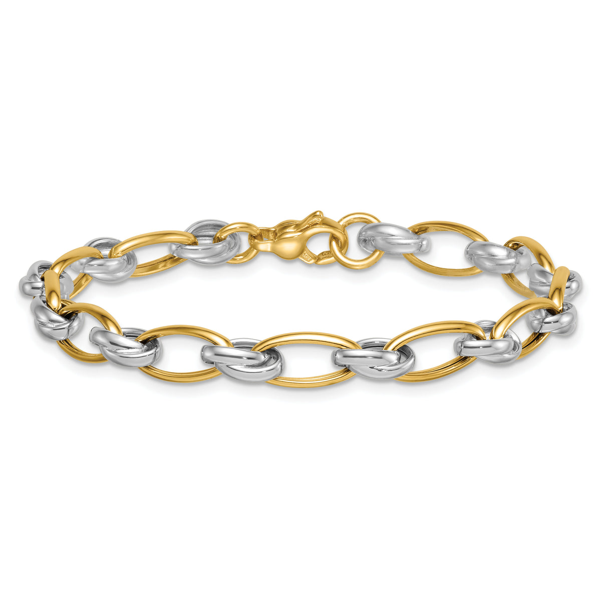 14k Two-tone Polished Fancy Oval Chain 7mm Bracelet-SF3241-7.5