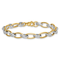 14k Two-tone Polished Fancy Oval Chain 7mm Bracelet-SF3241-7.5