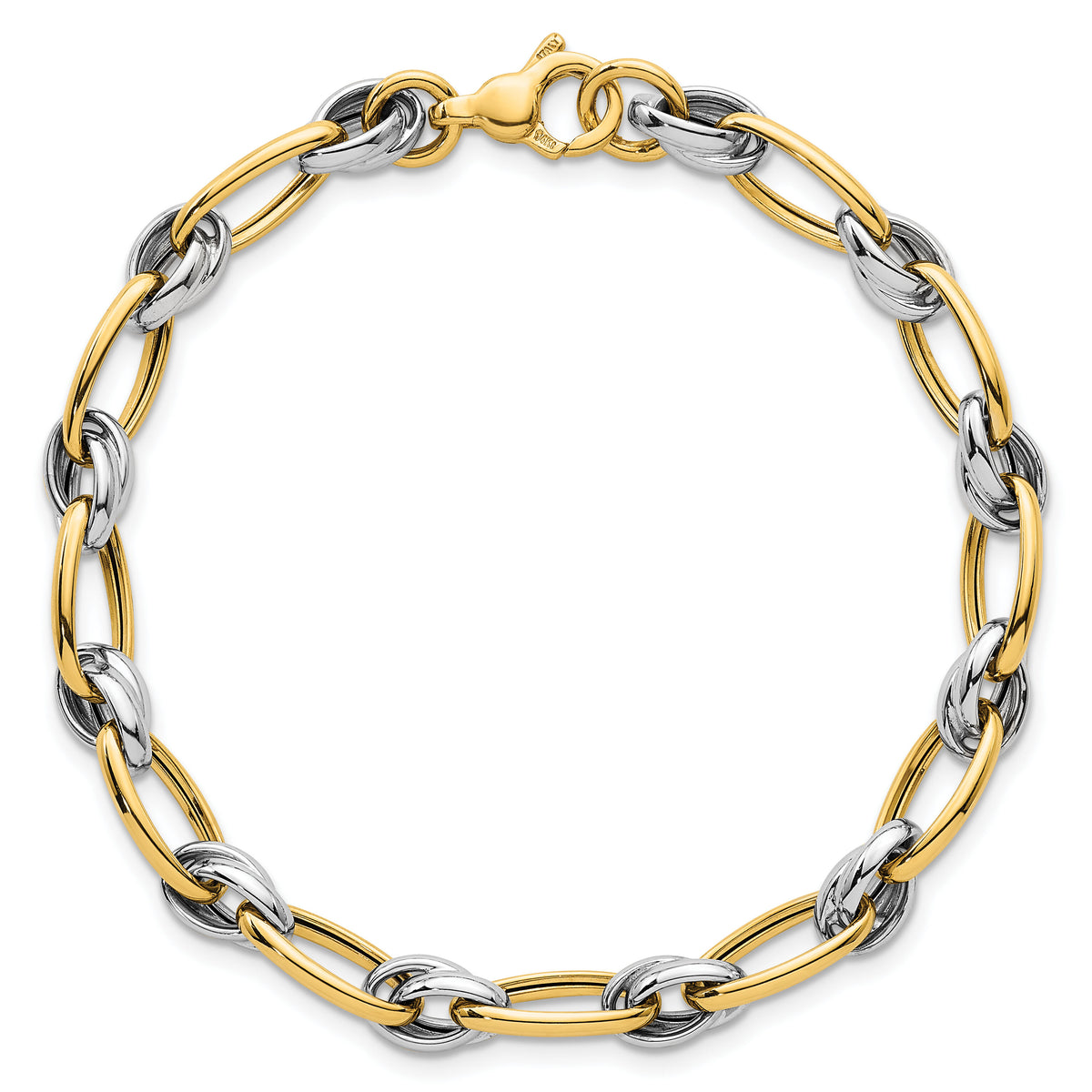 14k Two-tone Polished Fancy Oval Chain 7mm Bracelet-SF3241-7.5