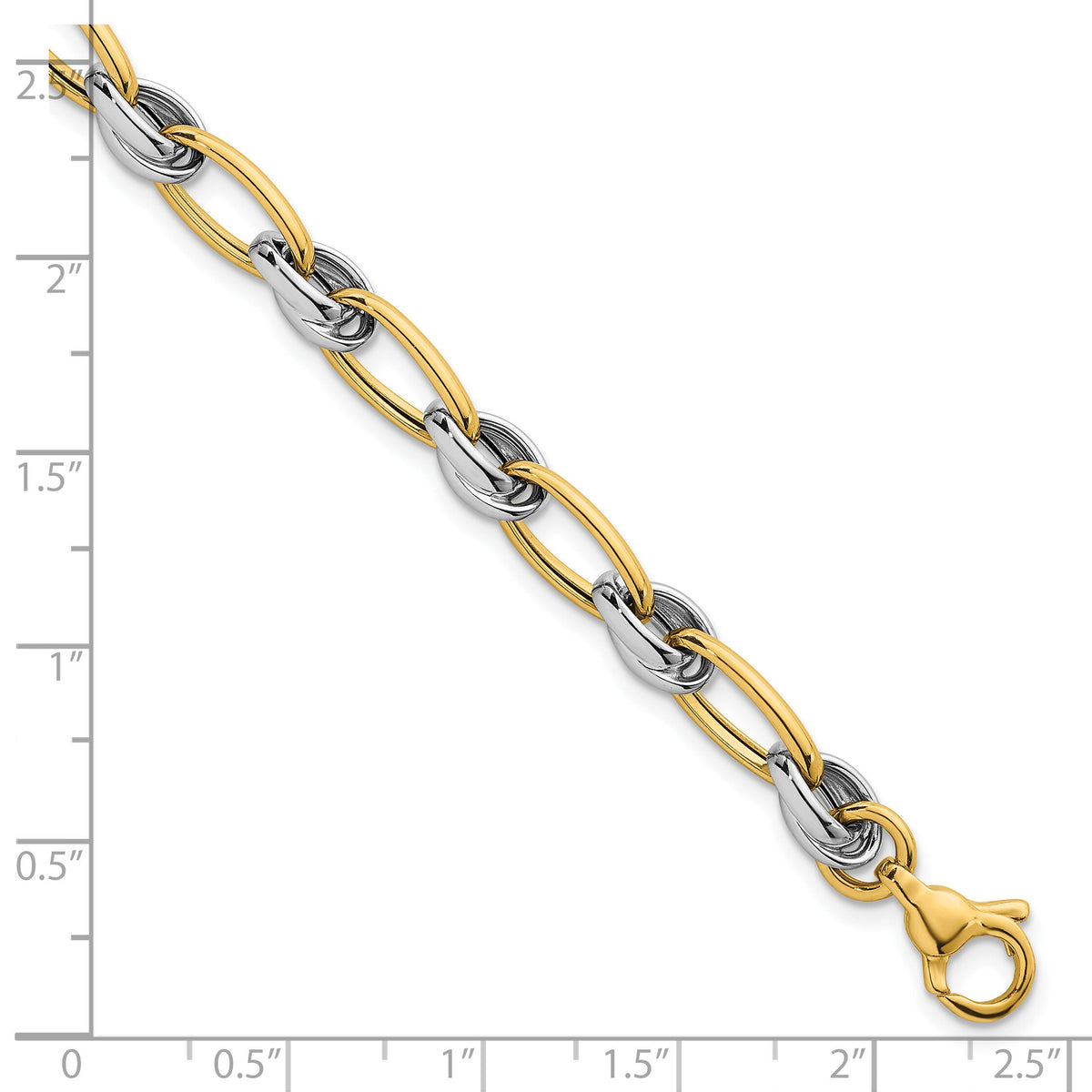 14k Two-tone Polished Fancy Oval Chain 7mm Bracelet-SF3241-7.5