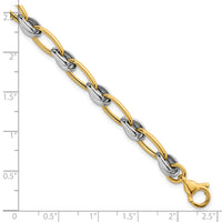 14k Two-tone Polished Fancy Oval Chain 7mm Bracelet-SF3241-7.5