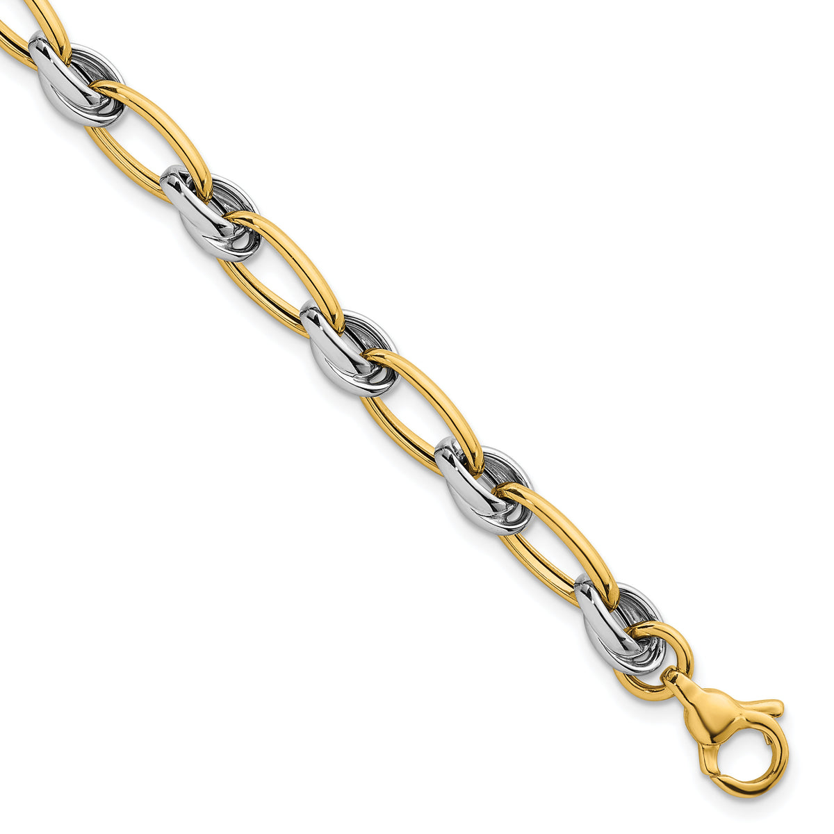 14k Two-tone Polished Fancy Oval Chain 7mm Bracelet-SF3241-7.5