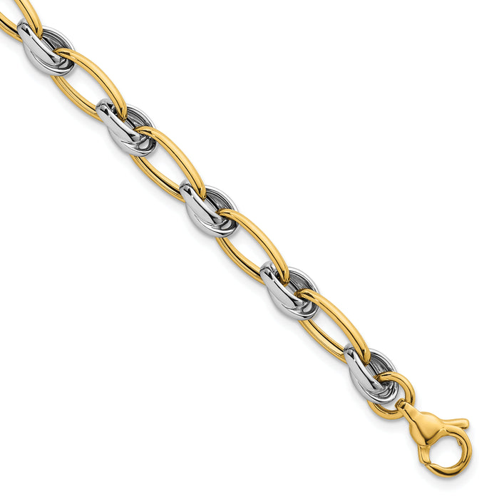 14k Two-tone Polished Fancy Oval Chain 7mm Bracelet-SF3241-7.5