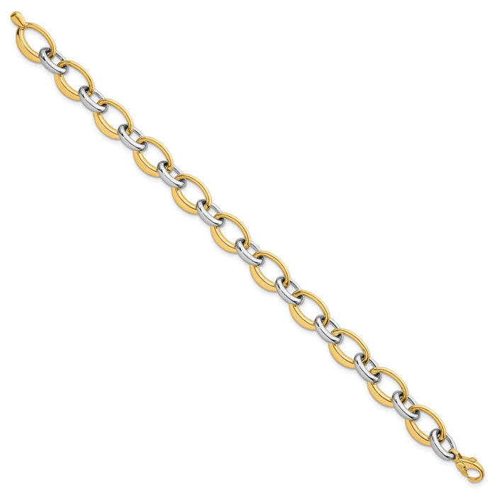 14k Two Tone Polished Fancy Link Bracelet-SF3242-7.5
