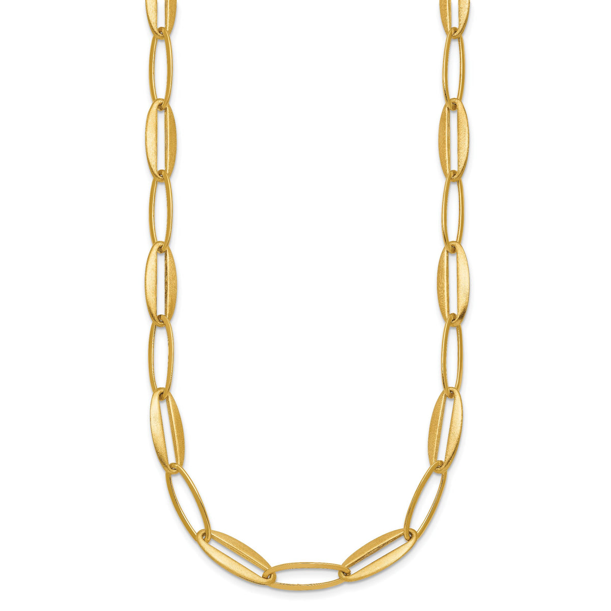 14k Brushed and Polished Long Oval Link 7.25mm Necklace-SF3245-18