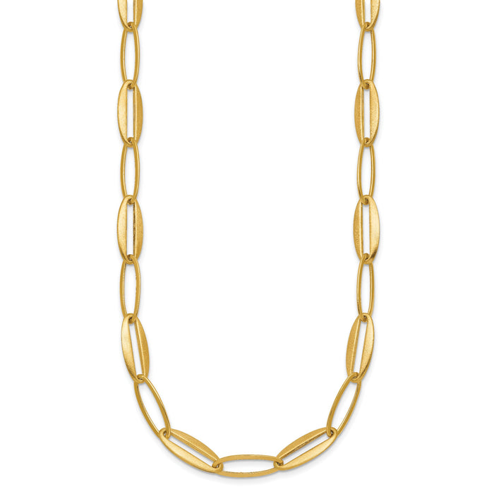 14k Brushed and Polished Long Oval Link 7.25mm Necklace-SF3245-18