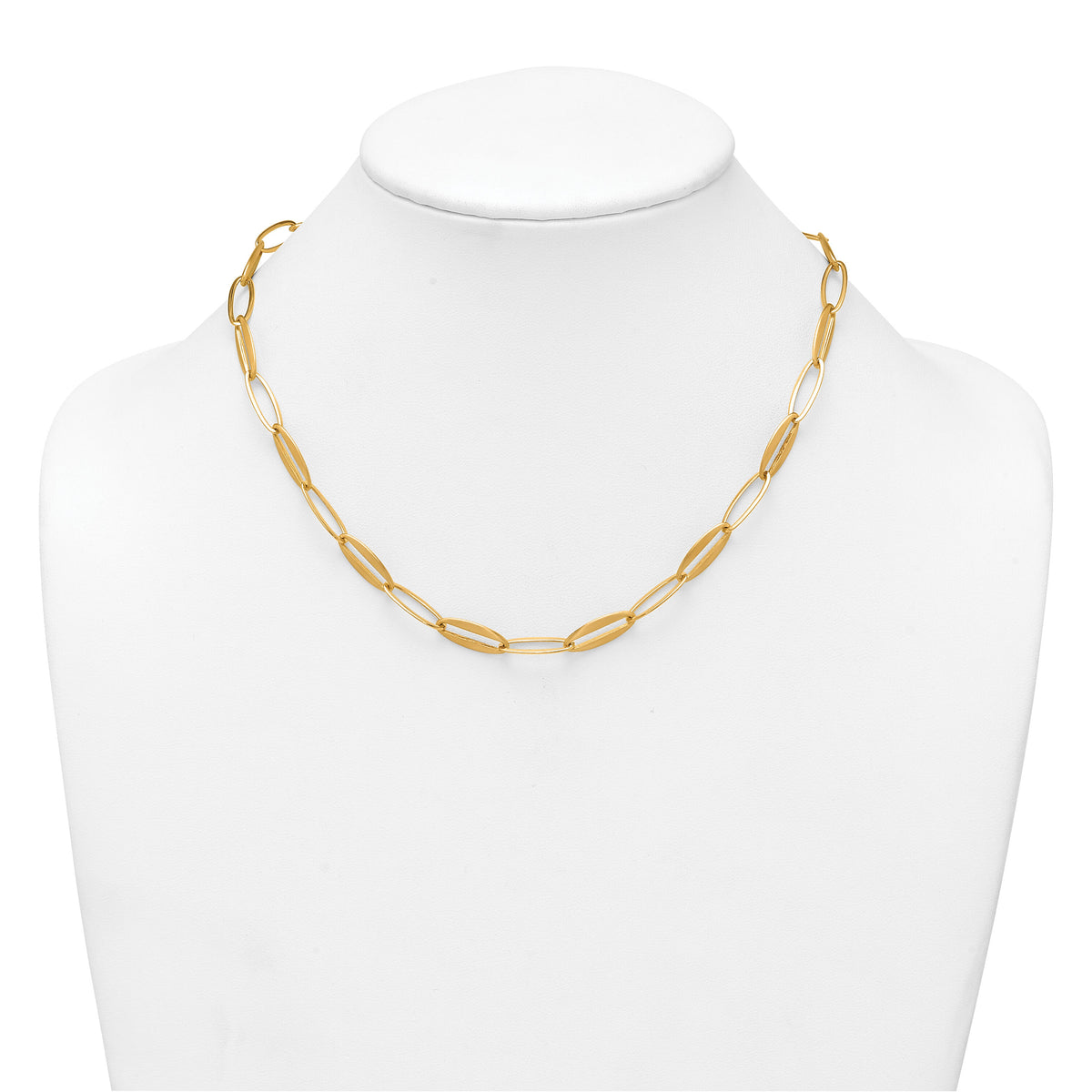 14k Brushed and Polished Long Oval Link 7.25mm Necklace-SF3245-18