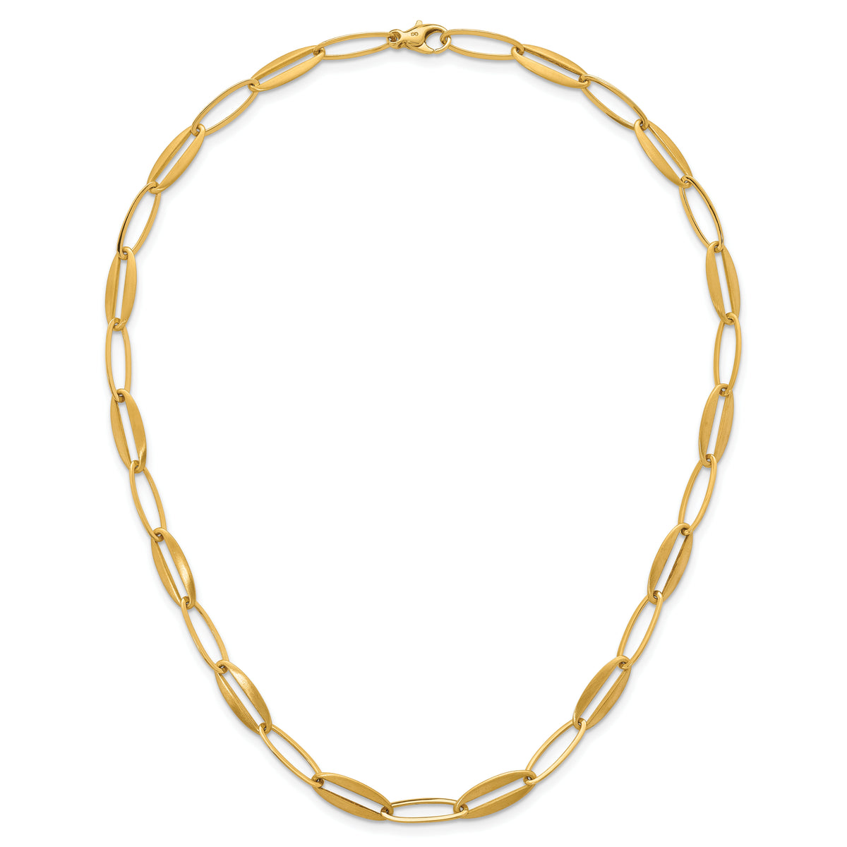 14k Brushed and Polished Long Oval Link 7.25mm Necklace-SF3245-18