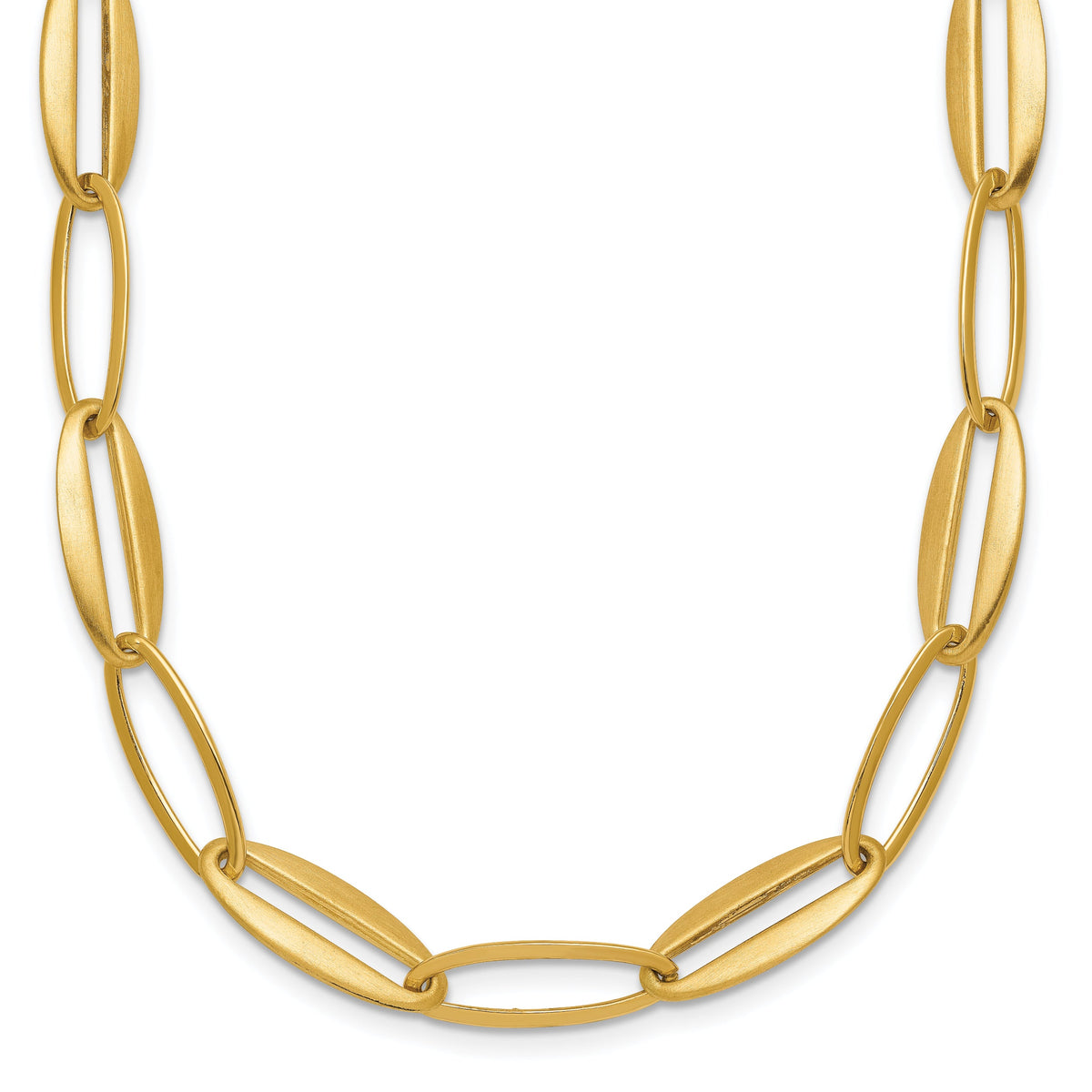 14k Brushed and Polished Long Oval Link 7.25mm Necklace-SF3245-18