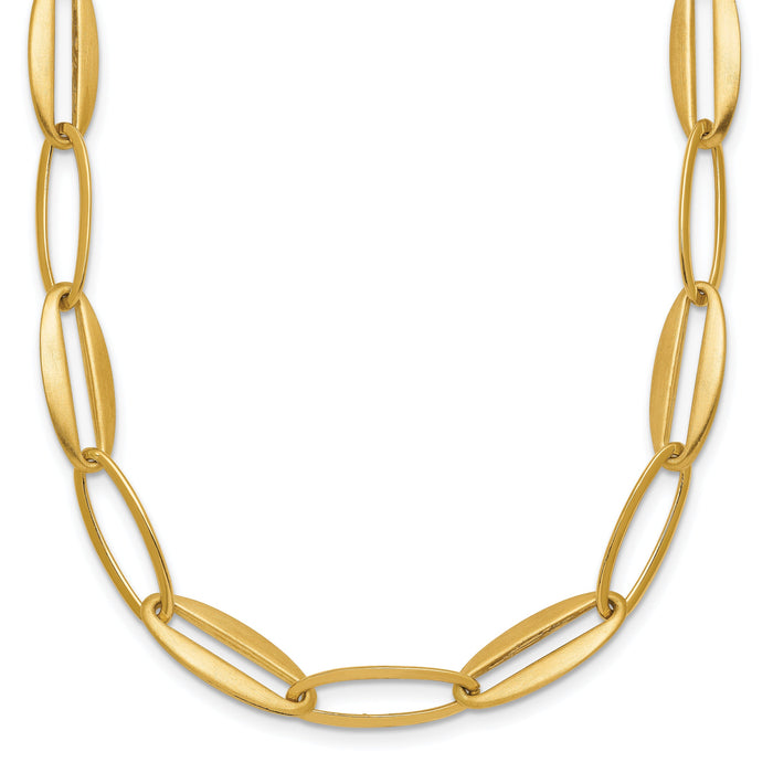 14k Brushed and Polished Long Oval Link 7.25mm Necklace-SF3245-18