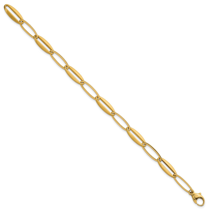 14k Brushed and Polished Long Oval Link 7.25mm Bracelet-SF3245-7.5