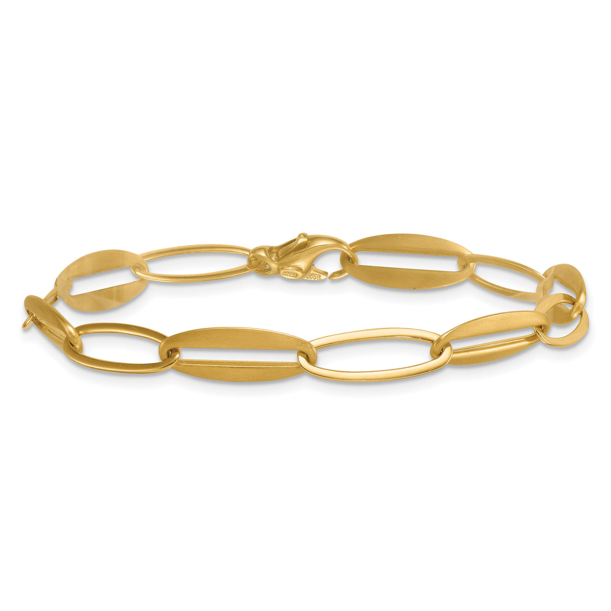14k Brushed and Polished Long Oval Link 7.25mm Bracelet-SF3245-7.5