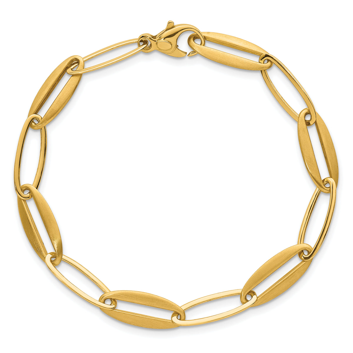 14k Brushed and Polished Long Oval Link 7.25mm Bracelet-SF3245-7.5