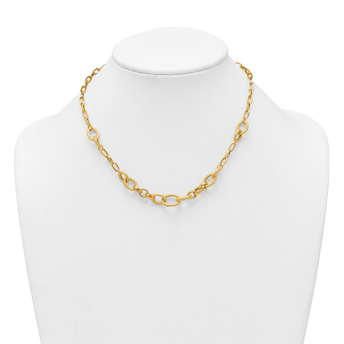 14k Polished and Textured Fancy Link 17.25in Necklace-SF3246-17.25