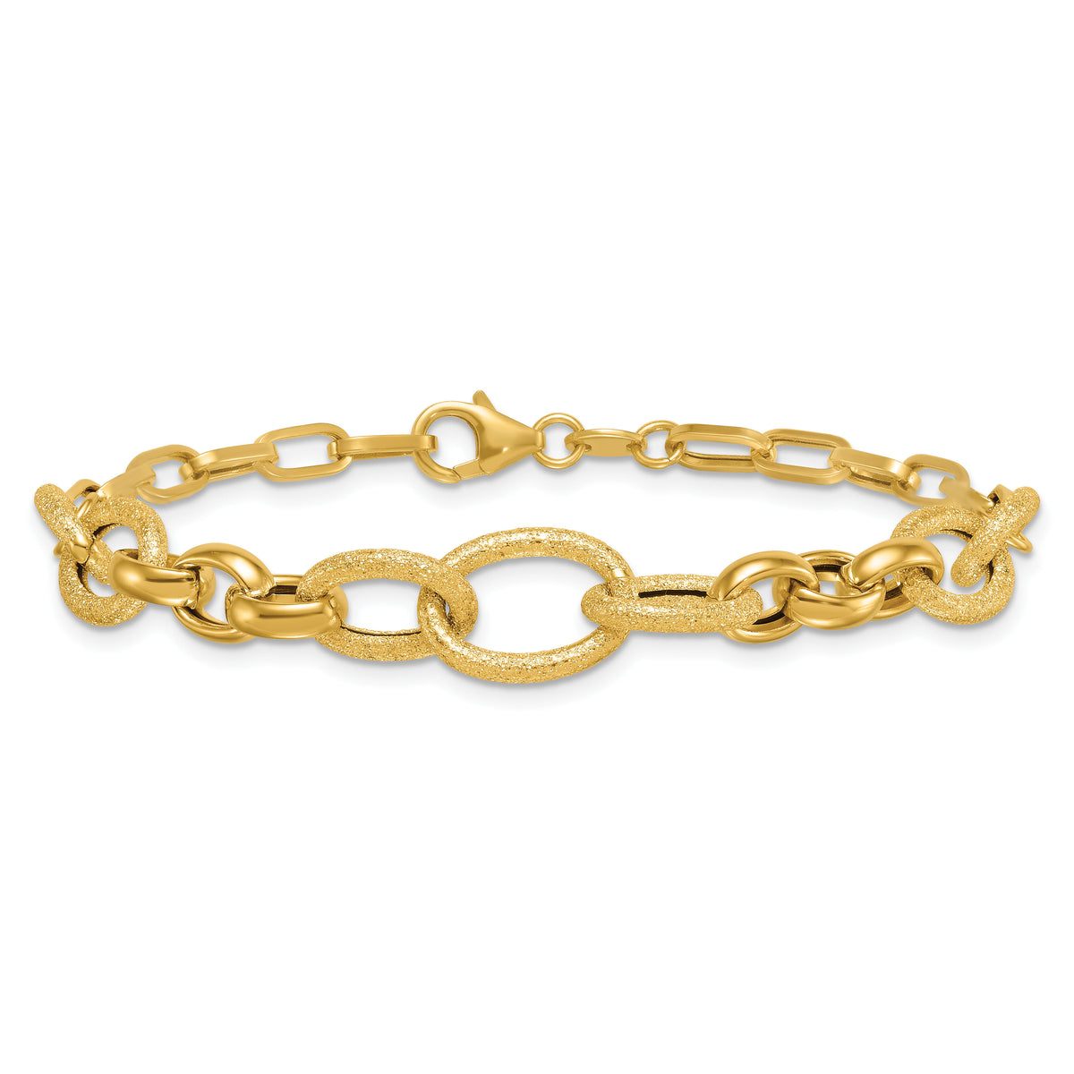 14k Polished and Textured Fancy Link 7.5in Bracelet-SF3246-7.5