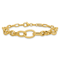14k Polished and Textured Fancy Link 7.5in Bracelet-SF3246-7.5