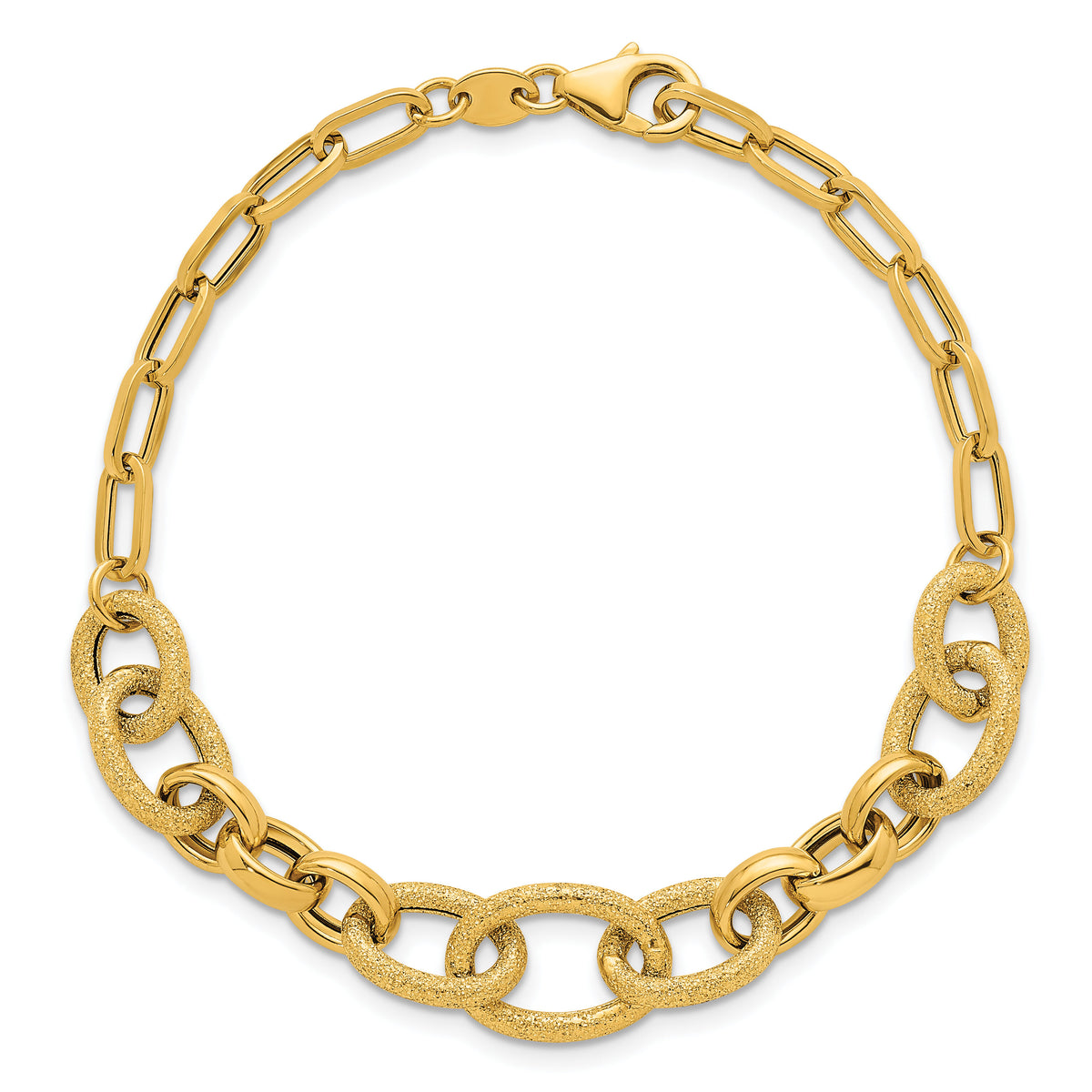 14k Polished and Textured Fancy Link 7.5in Bracelet-SF3246-7.5