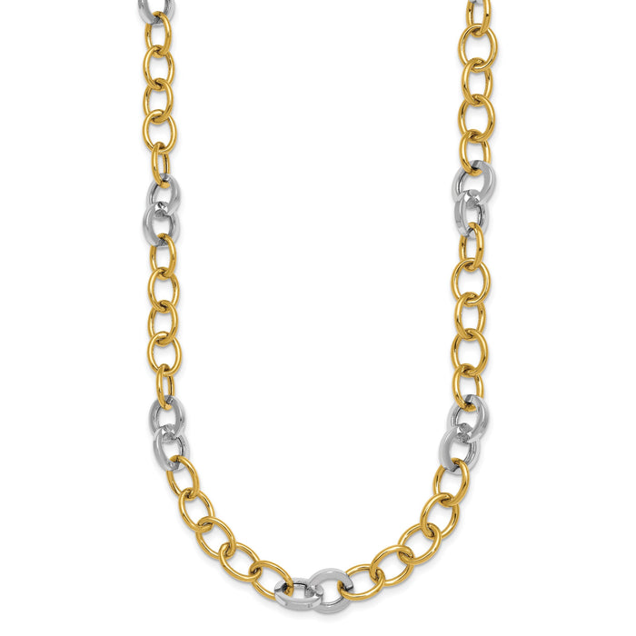 14k Two-tone Polished Fancy Circle Chain 9.75mm Necklace-SF3247-18