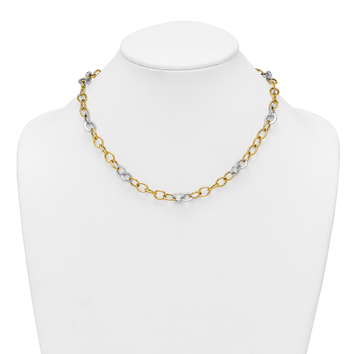 14k Two-tone Polished Fancy Circle Chain 9.75mm Necklace-SF3247-18
