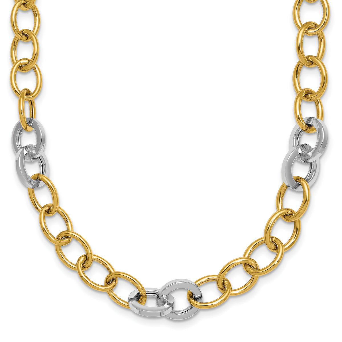 14k Two-tone Polished Fancy Circle Chain 9.75mm Necklace-SF3247-18