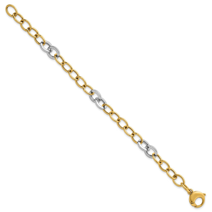 14k Two-tone Polished Fancy Circle Chain 9.75mm Bracelet-SF3247-7.5